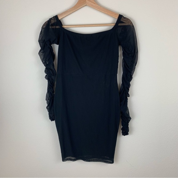 NWT PrettyLittleThing Black mesh Bodycon long sleeve mini dress - Picture 3 of 9